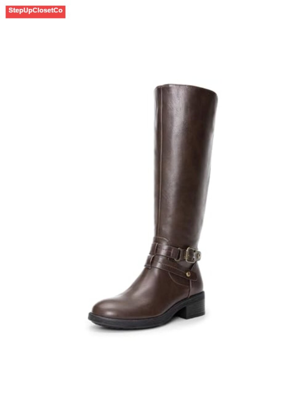 Knee High Buckle Riding Boots with Fur Lining